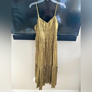 Green pleated midi dress